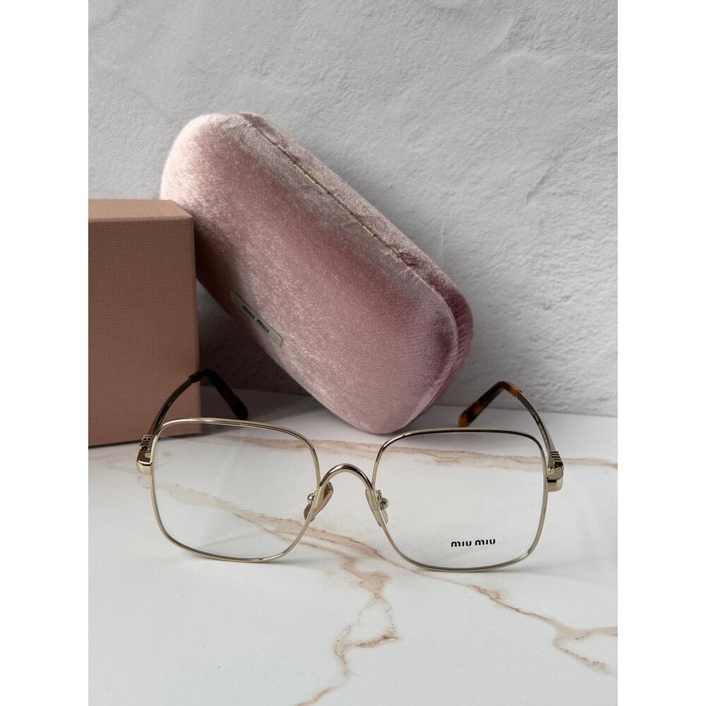 NEW Miu Miu M51YV Pale Gold Square Metal Eyeglasses Frames - Picture 4 of 6